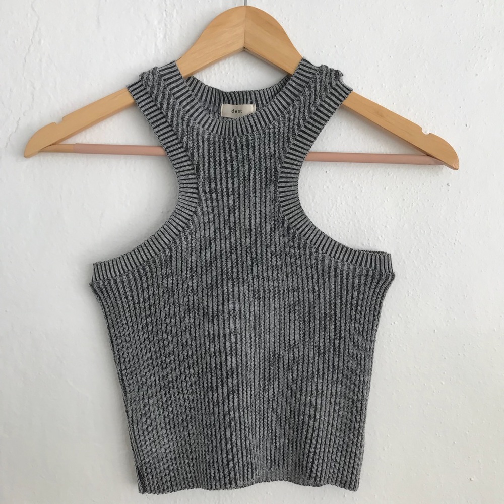 Grey ribbed halter top